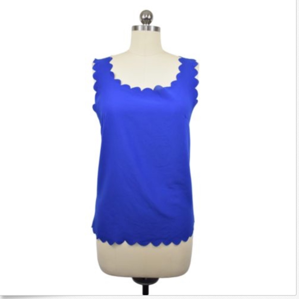 dasap Royal Blue Womens Scalloped Blouse M-L